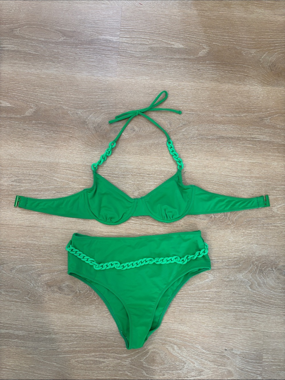 Green Chain-Accent Bikini Set